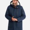 Ombre Men's long parka sherpa jacket – navy blue