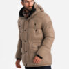 Ombre Men's long puffer jacket with snap pockets - brown