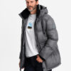 Ombre Men's long puffer jacket with snap pockets - graphite