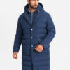 Ombre Men's long quilted jacket with lapels and lining - dark blue