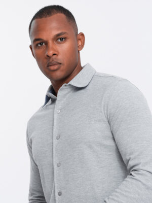 Ombre Men's long sleeve SLIM FIT knit shirt - grey