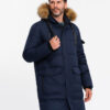 Ombre Men's long warm parka hooded jacket - navy blue