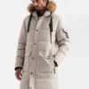 Ombre Men's long warm parka jacket with hood - beige