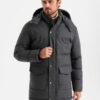 Ombre Men's long warm parka jacket with wool - black melange