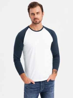 Ombre Men's longsleeve with contrast raglan sleeves - white and navy Ombre Men's longsleeve with contrast raglan sleeves - white and navy