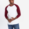 Ombre Men's longsleeve with contrasting raglan sleeves - white and maroon