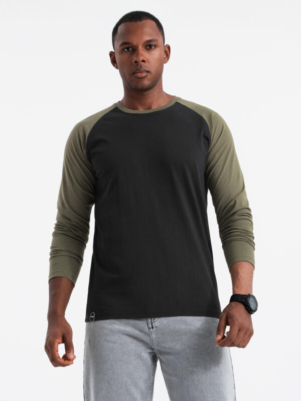 Ombre Men's longsleeve with raglan contrast sleeves - black/olive