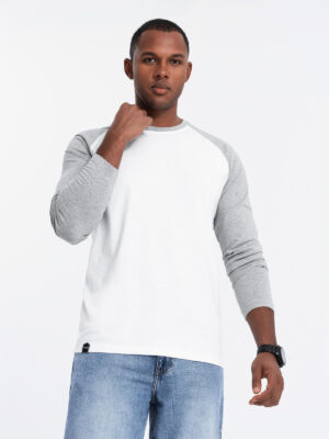 Ombre Men's longsleeve with raglan contrast sleeves - white and gray Ombre Men's longsleeve with raglan contrast sleeves - white and gray