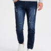Ombre Men's marbled JOGGER pants with rubbing - dark blue