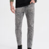 Ombre Men's marbled denim pants with raw-leg SLIM FIT - grey