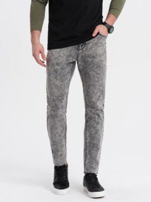 Ombre Men's marbled denim pants with raw-leg SLIM FIT - grey