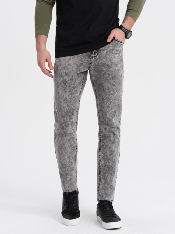 Ombre Men's marbled denim pants with raw-leg SLIM FIT - grey