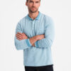 Ombre Men's melange polo longsleeve with embroidery - blue melange