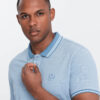Ombre Men's melange polo shirt with striped collar - blue