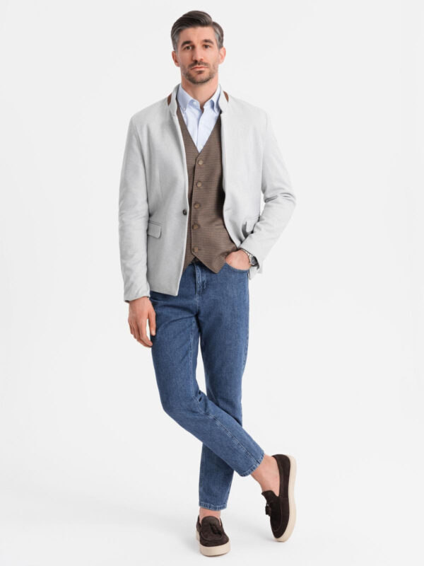 Ombre Men's melange rayon jacket with stand-up collar - grey melange