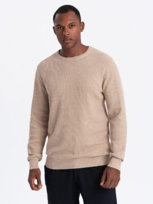 Ombre Men's mélange structured knit sweater - sand Ombre Men's mélange structured knit sweater - sand