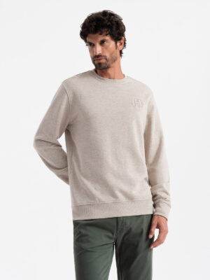 Ombre Men's mélange sweatshirt with embroidered logo - beige Ombre Men's mélange sweatshirt with embroidered logo - beige