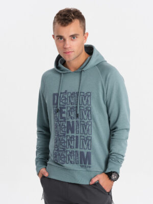 Ombre Men's non-stretch kangaroo sweatshirt with hood and print - turquoise Ombre Men's non-stretch kangaroo sweatshirt with hood and print - turquoise
