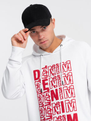 Ombre Men's non-stretch kangaroo sweatshirt with hood and print - white Ombre Men's non-stretch kangaroo sweatshirt with hood and print - white