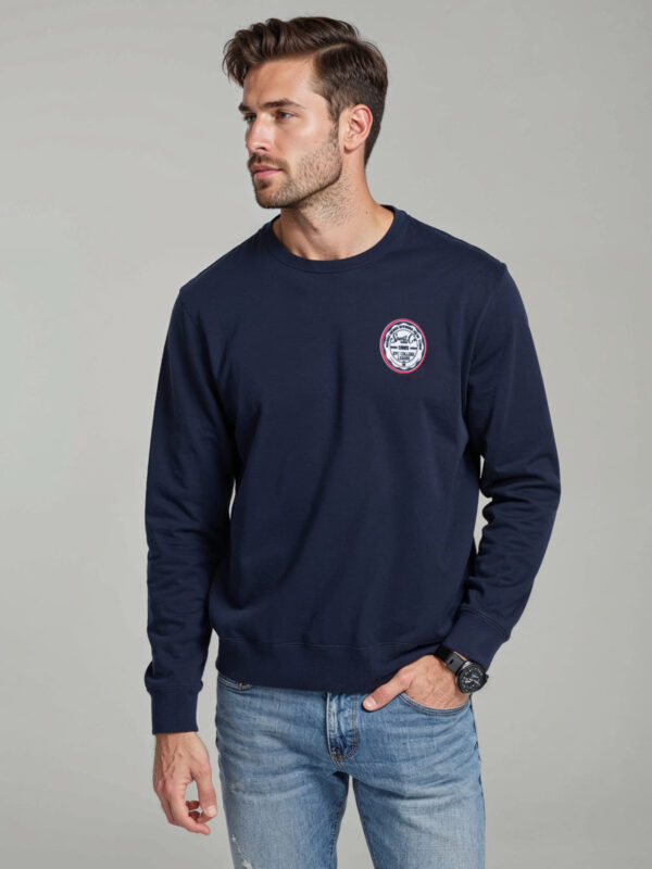 Ombre Men's non-stretch sweatshirt with college style patch - navy blue