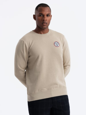 Ombre Men's non-stretch sweatshirt with college style patch - sand Ombre Men's non-stretch sweatshirt with college style patch - sand