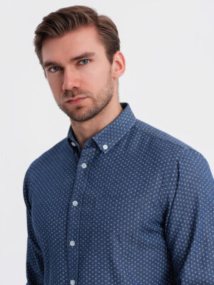 Ombre Men's patterned thin denim shirt with pocket - blue