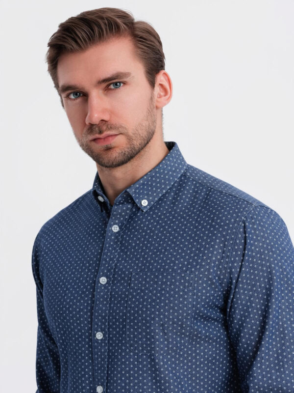 Ombre Men's patterned thin denim shirt with pocket - blue