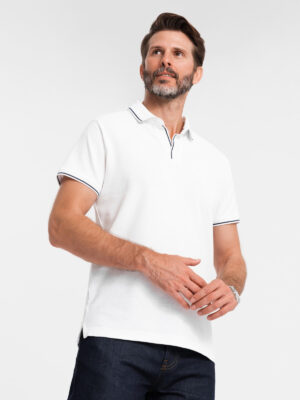 Ombre Men's pique knit polo shirt without buttons - white Ombre Men's pique knit polo shirt without buttons - white