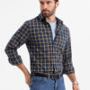 Ombre Men's plaid flannel shirt SLIM FIT - navy blue and orange