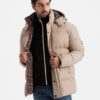 Ombre Men's puffer jacket with check lining - beige