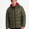 Ombre Men's quilted winter jacket with combined materials - dark olive green