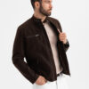 Ombre Men's retro biker jacket with stand-up collar - brown