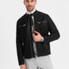 Ombre Men's retro-style biker jacket with stand-up collar - black