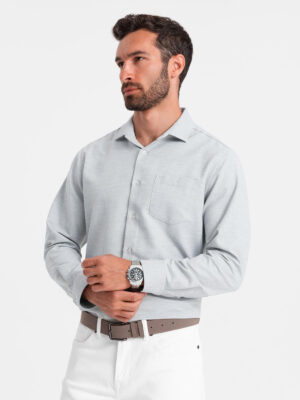 Ombre Men's shirt with pocket REGULAR FIT - light grey melange