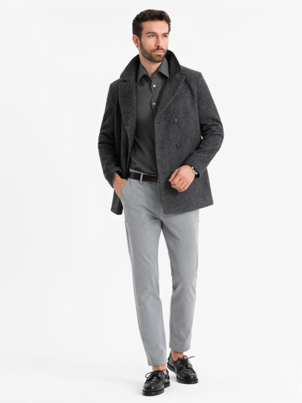 Ombre Men's short double-breasted wool coat - graphite