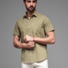 Ombre Men's short sleeve cotton and linen shirt with pocket - olive