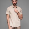Ombre Men's short-sleeved linen-cotton shirt with pocket - beige