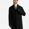 Ombre Men's single-breasted patterned coat with pockets - black