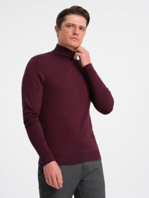 Ombre Men's single color knitted turtleneck with viscose - maroon Ombre Men's single color knitted turtleneck with viscose - maroon