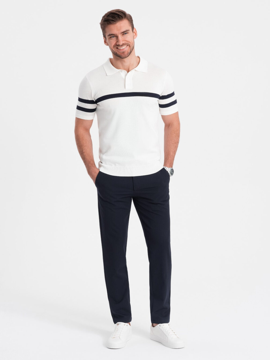 Ombre Men's smart chino SLIM FIT pants - navy blue