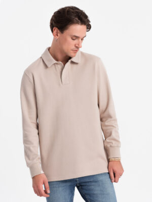 Ombre Men's structured knit polo collar sweatshirt - beige Ombre Men's structured knit polo collar sweatshirt - beige