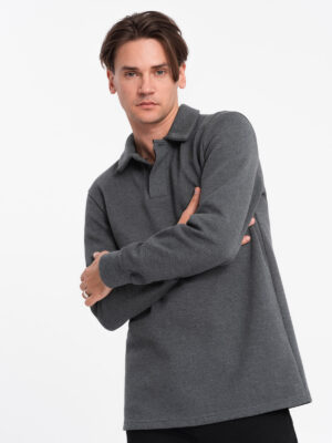 Ombre Men's structured knit polo collar sweatshirt - graphite melange Ombre Men's structured knit polo collar sweatshirt - graphite melange