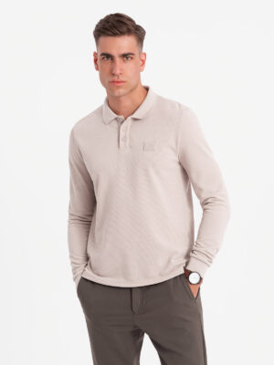Ombre Men's structured polo longsleeve with patch - ash Ombre Men's structured polo longsleeve with patch - ash