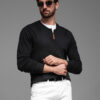 Ombre Men's sweater with viscose and spread neckline - black