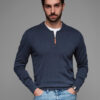Ombre Men's sweater with viscose and spread neckline - navy blue