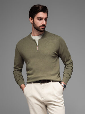 Ombre Men's sweater with viscose and spread neckline - olive Ombre Men's sweater with viscose and spread neckline - olive