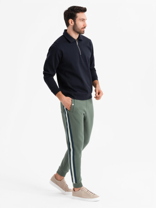Ombre Men's sweatpants with piping and leg ribbing - olive