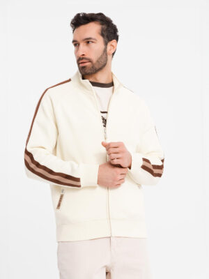 Ombre Men's sweatshirt with high collar and stripes - cream