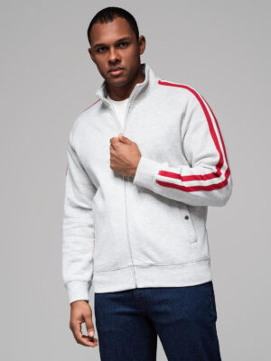 Ombre Men's sweatshirt with high collar and stripes - grey melange