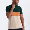 Ombre Men's tricolor T-shirt with wide stripes - green and beige